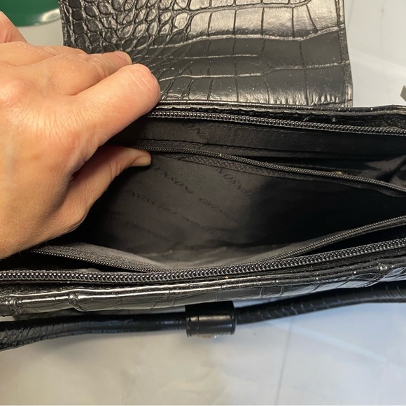 90s Structured Handbag Black Croc Embossed Box Purse Chenson - Picture 11 of 14